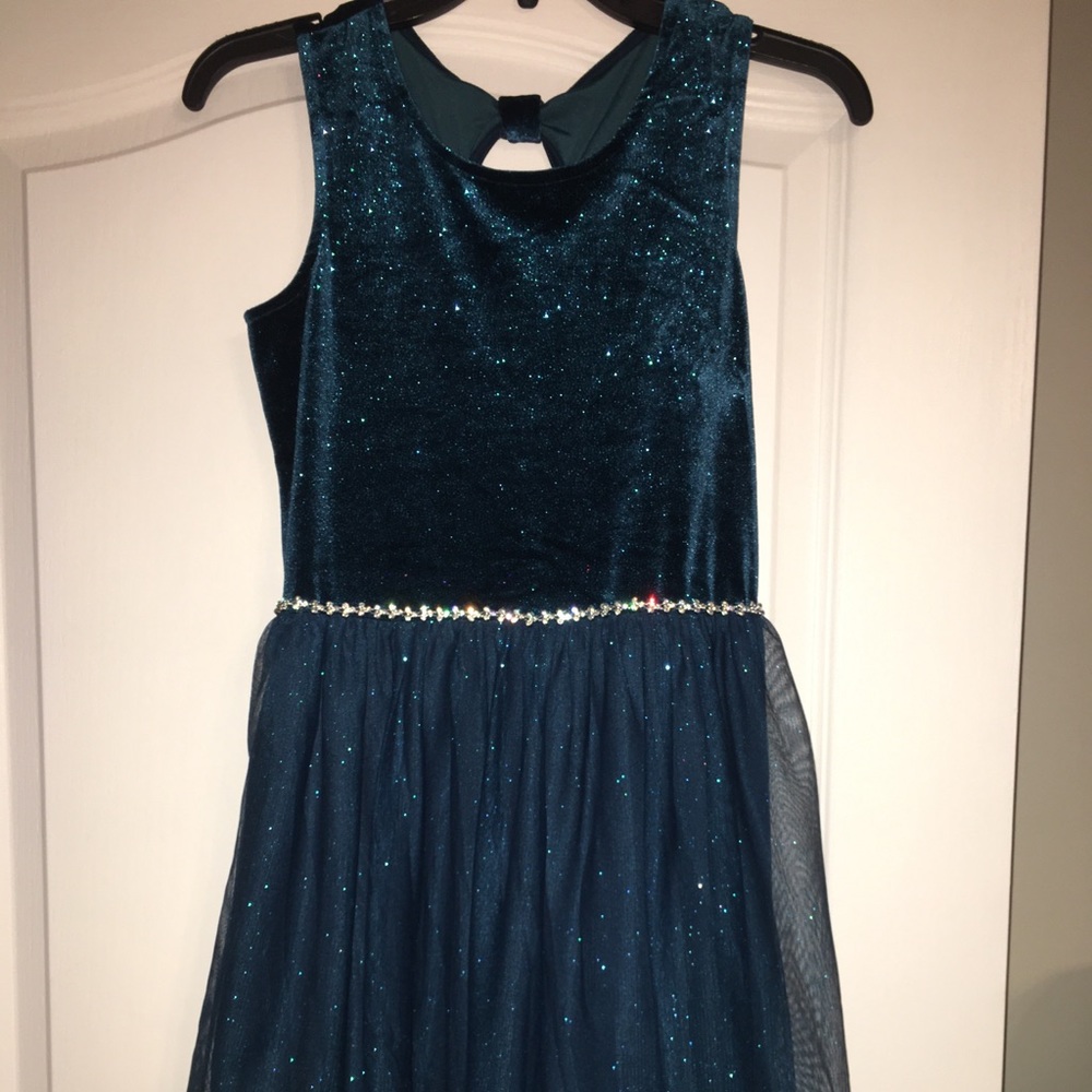 Teal velvet tulle dress